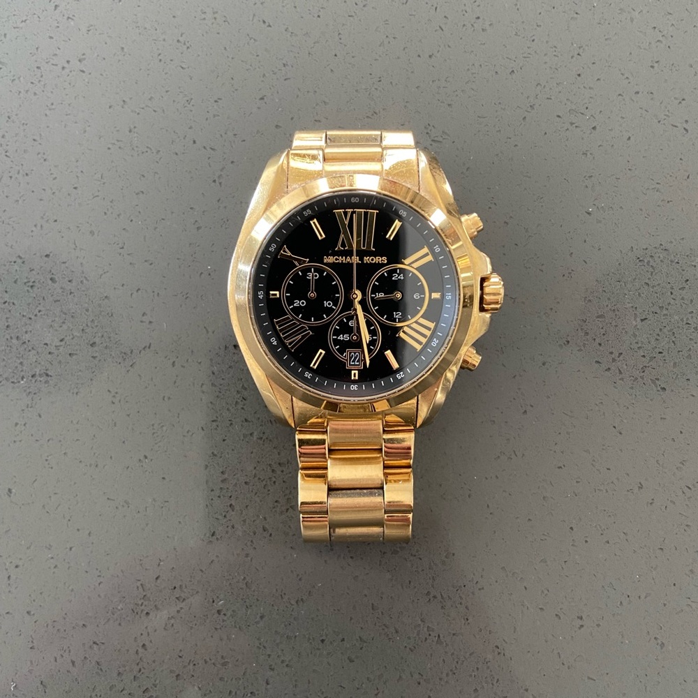 Michael Kors Gold Tone Bracelet Watch with Black Dial